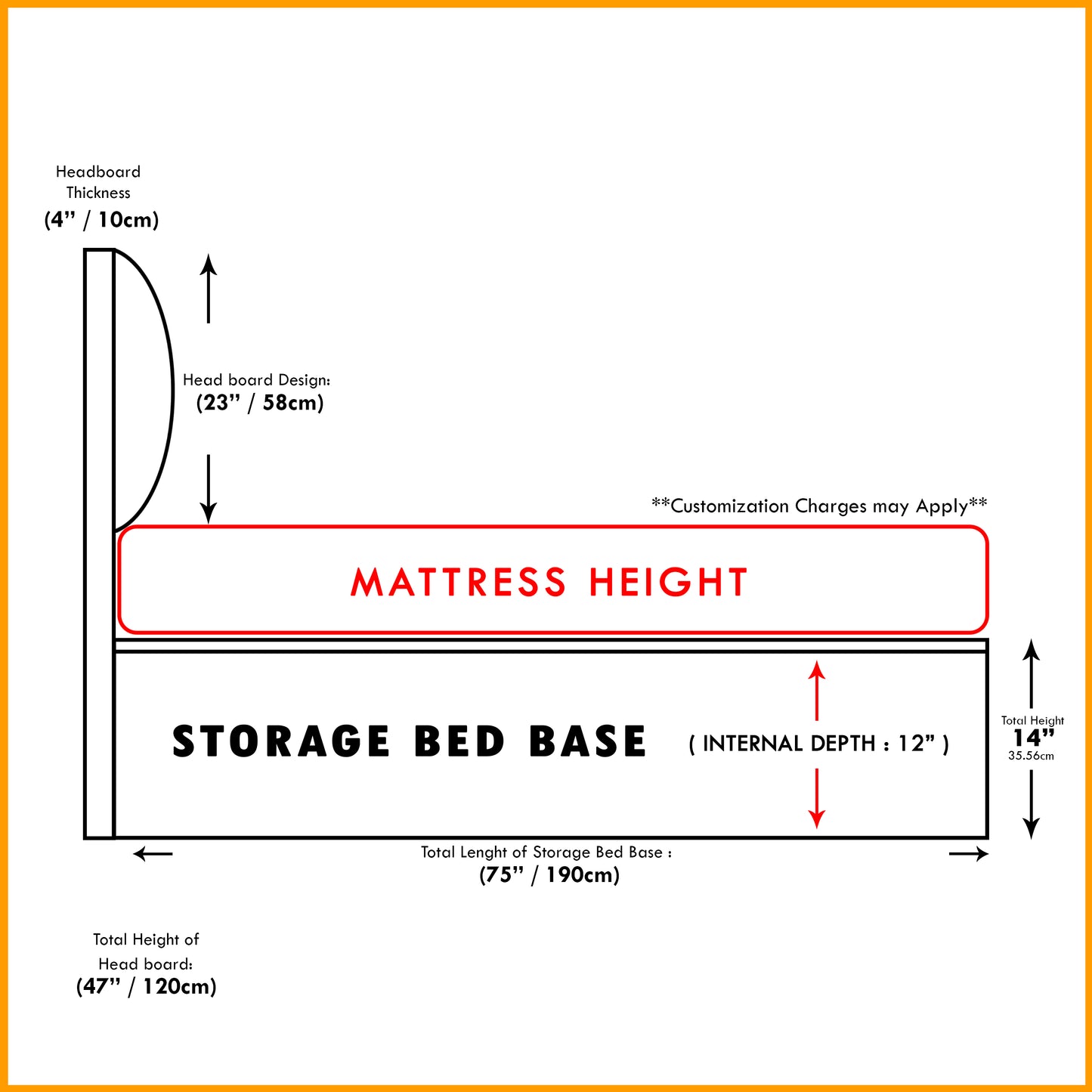 Storage Bedframe with Headboard Fabric | 109