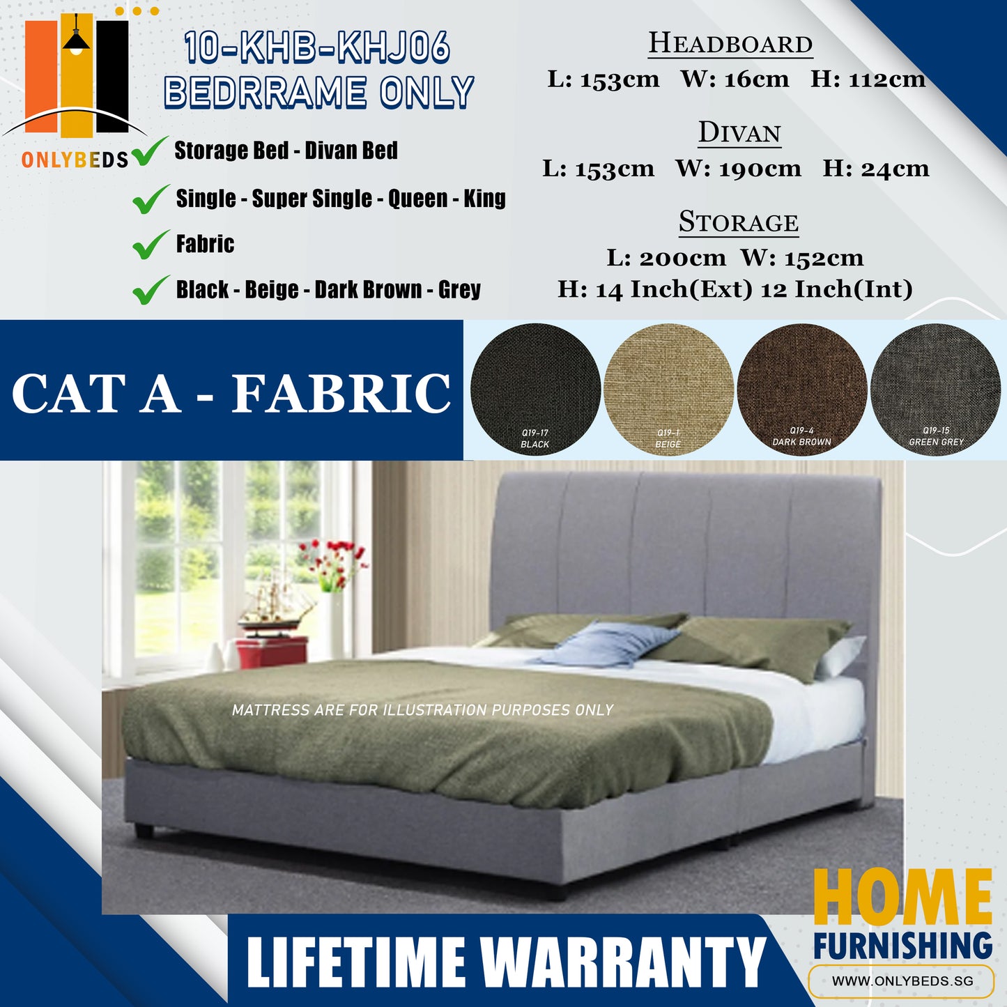 Storage Bedframe with Headboard only l 10-KHB-KHJ06 l Cat A