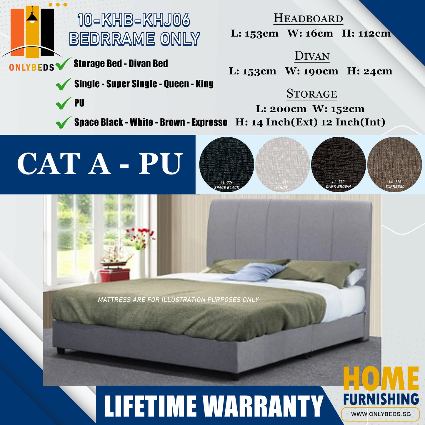 Storage Bedframe with Headboard only l 10-KHB-KHJ06 l Cat A