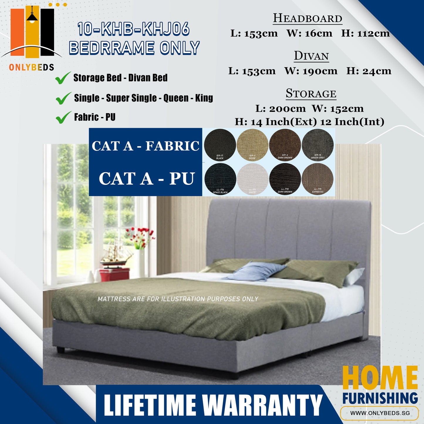 Storage Bedframe with Headboard only l 10-KHB-KHJ06 l Cat A