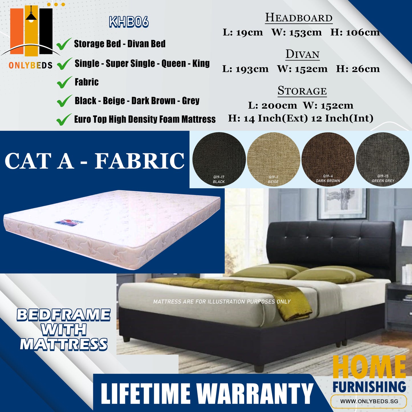 Divan Bedframe With Euro Top Foam Mattress l KHB06 l Cat A