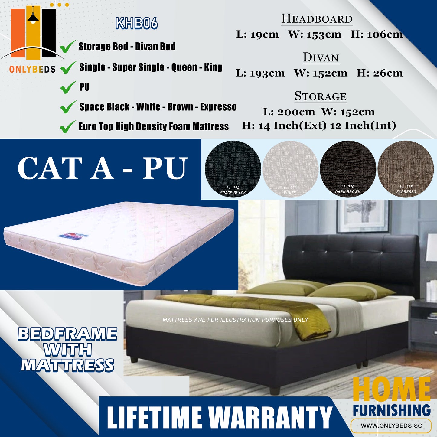 Divan Bedframe With Euro Top Foam Mattress l KHB06 l Cat A