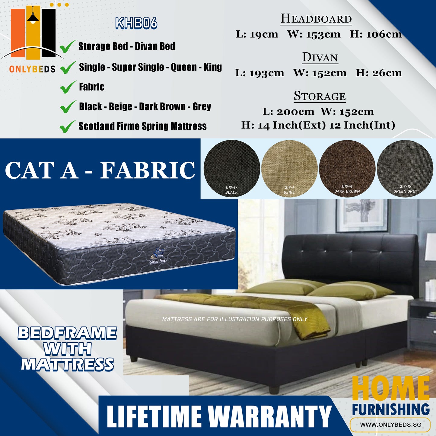 Storage Bedframe With Scotland Firme Spring Mattress l KHB06 l Cat A