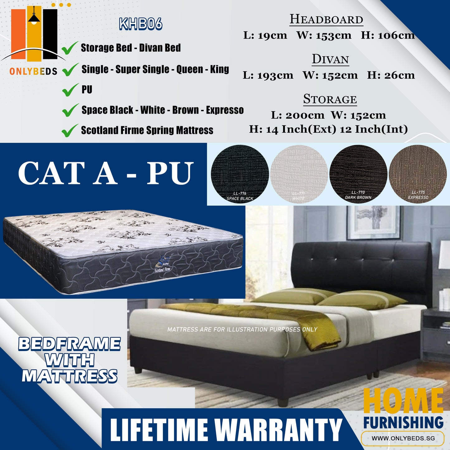 Storage Bedframe With Scotland Firme Spring Mattress l KHB06 l Cat A