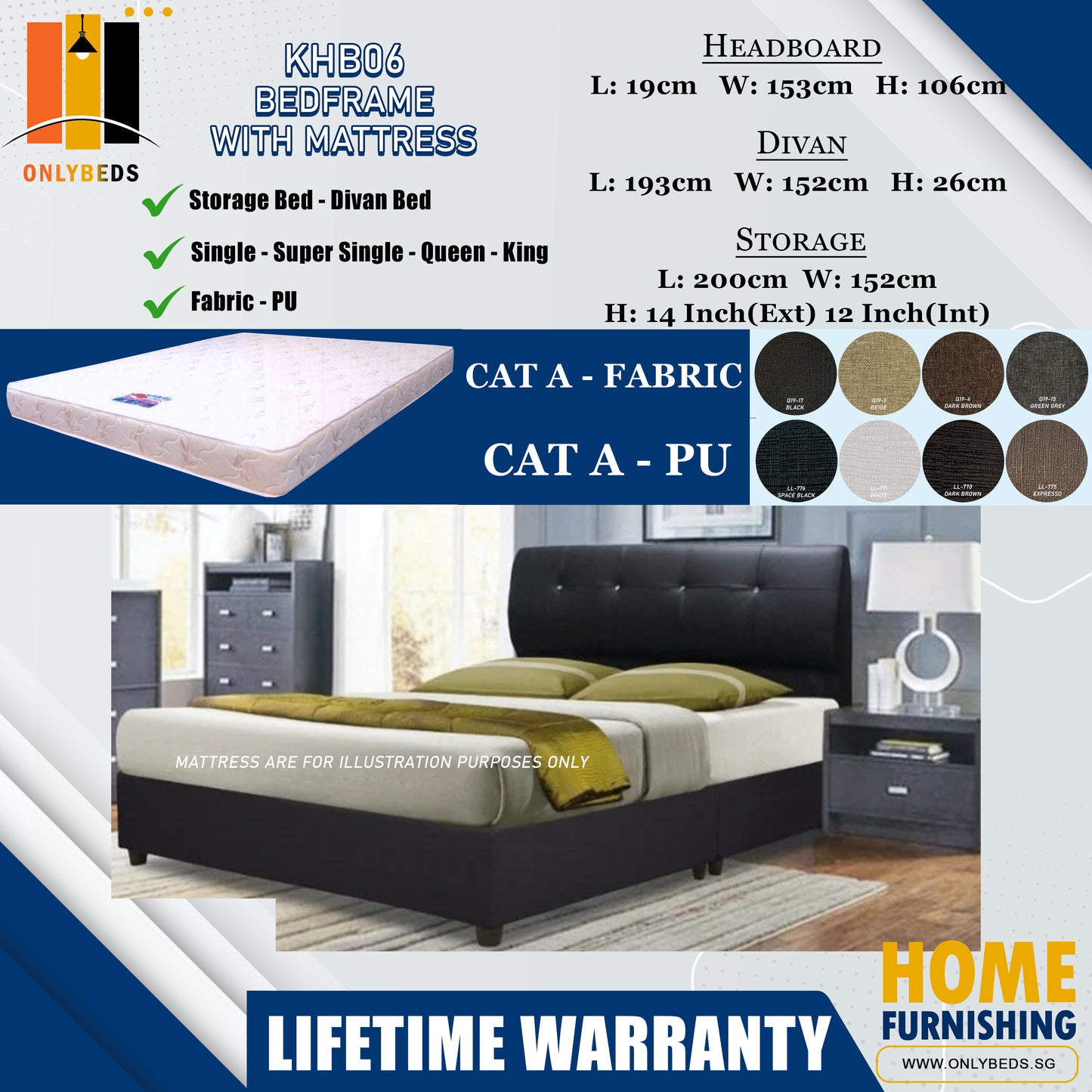 Divan Bedframe With Euro Top Foam Mattress l KHB06 l Cat A