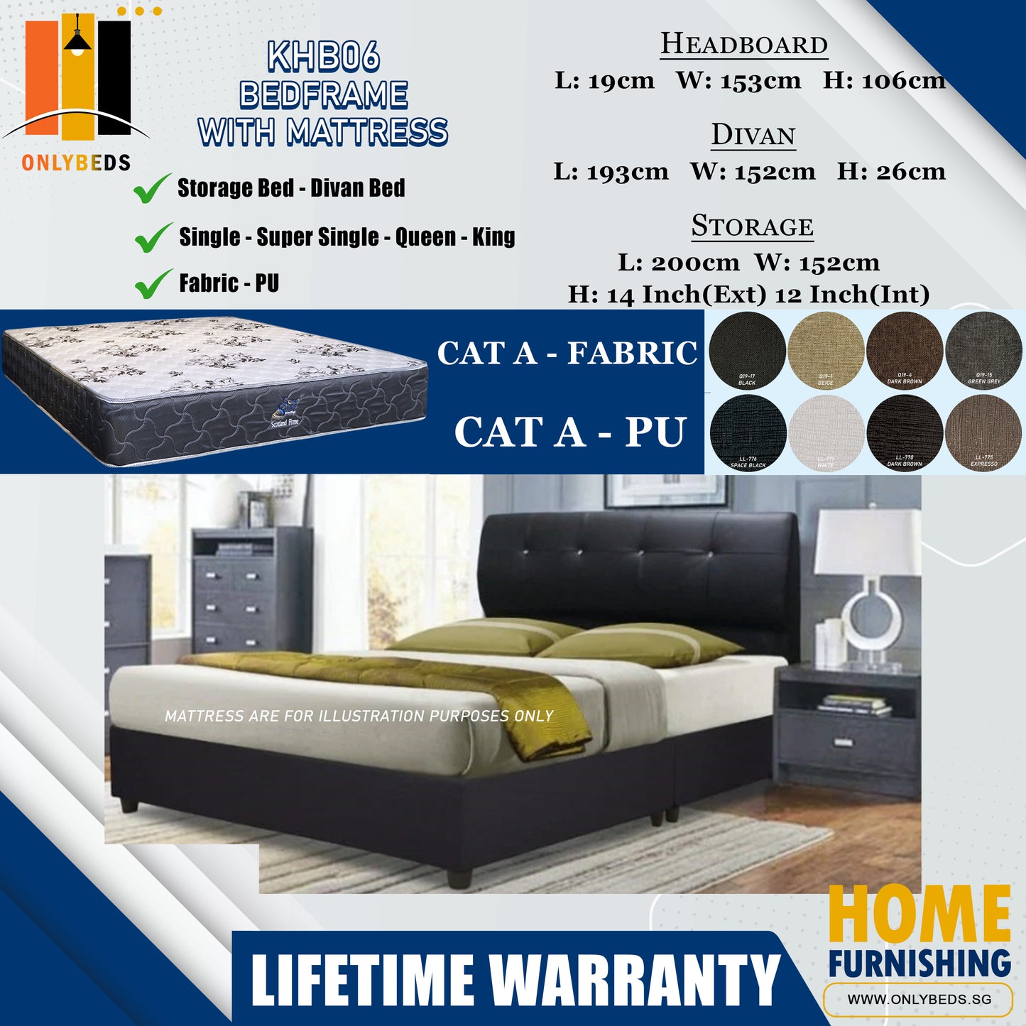 Storage Bedframe With Scotland Firme Spring Mattress l KHB06 l Cat A