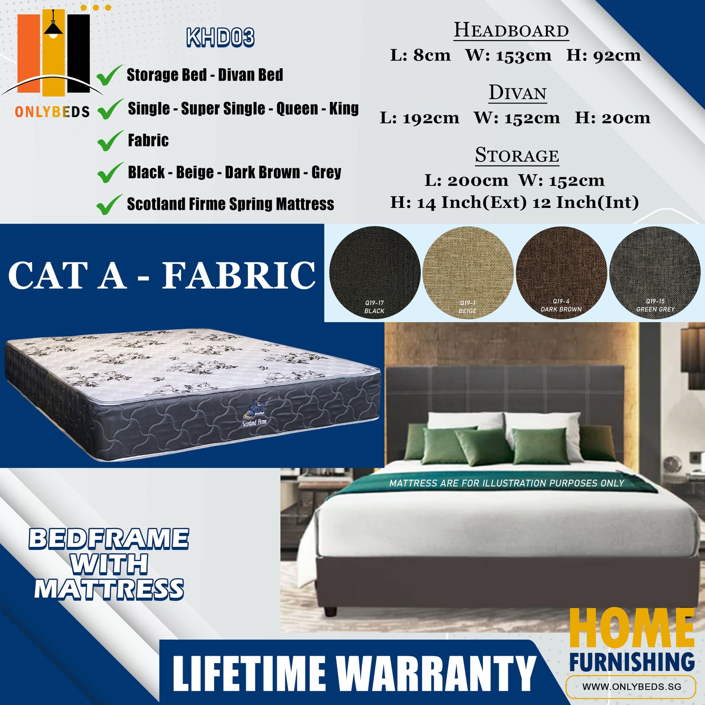 Divan Bedframe With Scotland Firme Spring Mattress l KHD03 l Cat A
