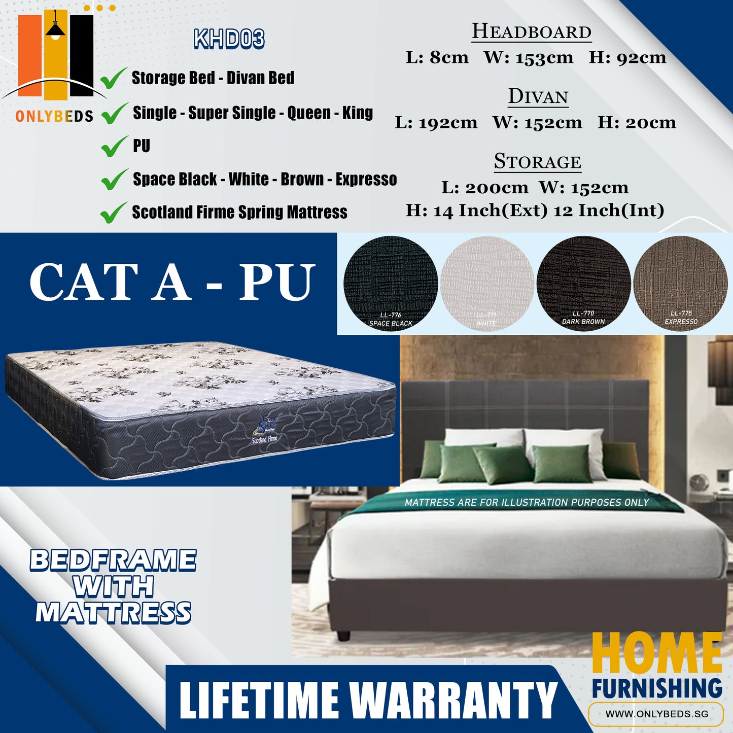 Divan Bedframe With Scotland Firme Spring Mattress l KHD03 l Cat A