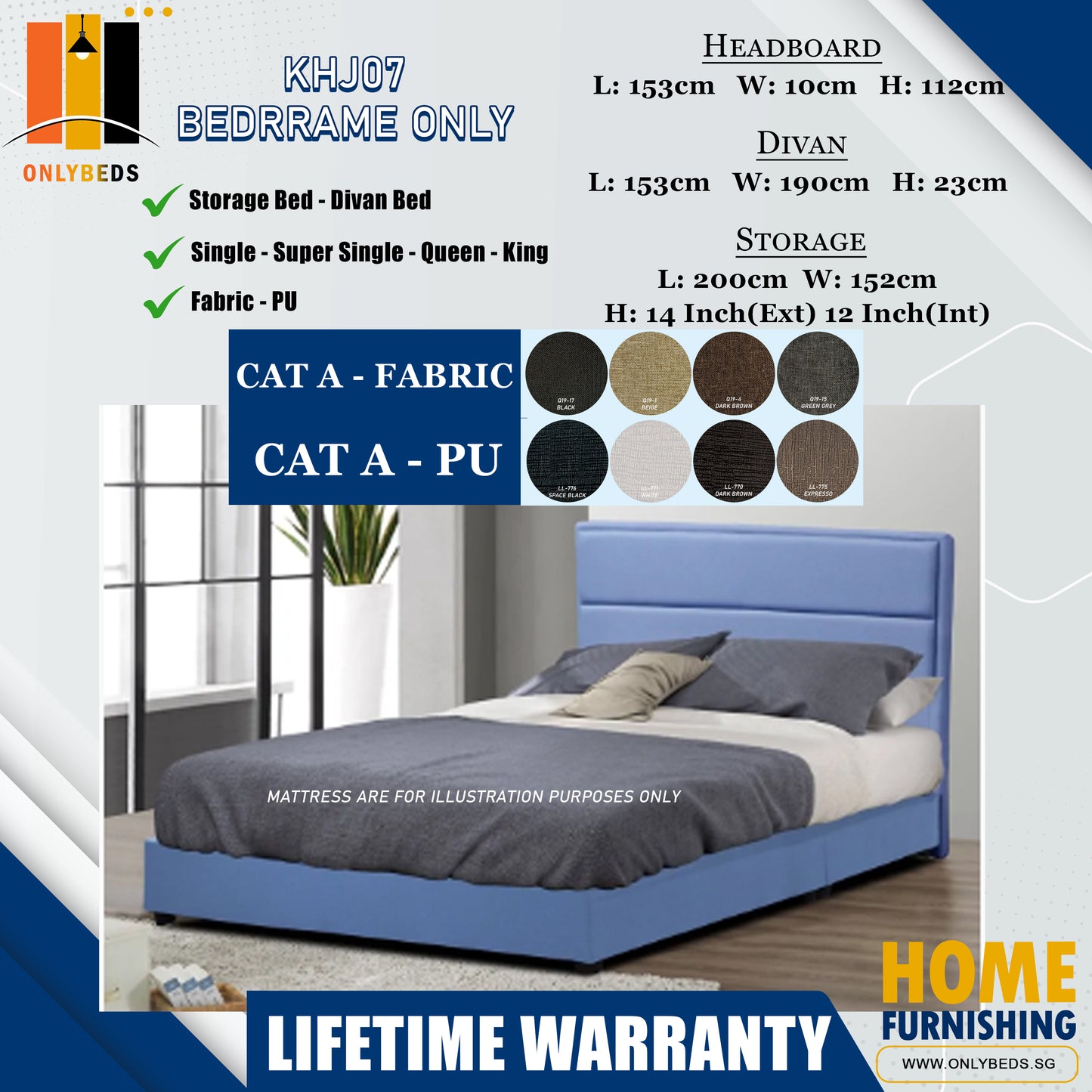 Storage Bedframe with Headboard only l KHJ07