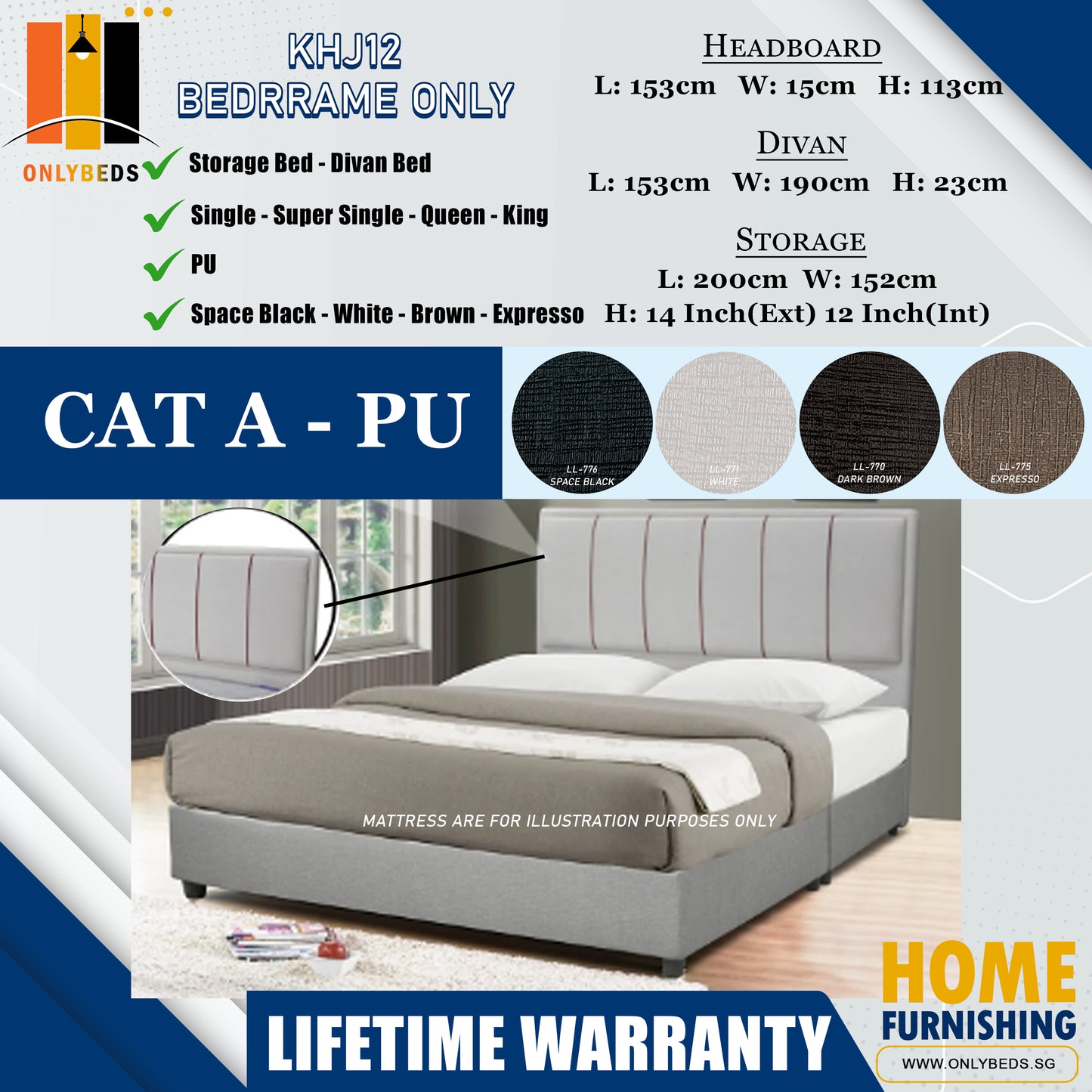 Storage Bedframe with Headboard only l KHJ12 l Cat A