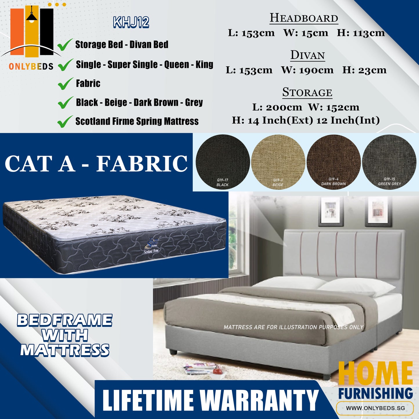 Storage Bedframe With Scotland Firme Spring Mattress l KHJ12 l Cat A