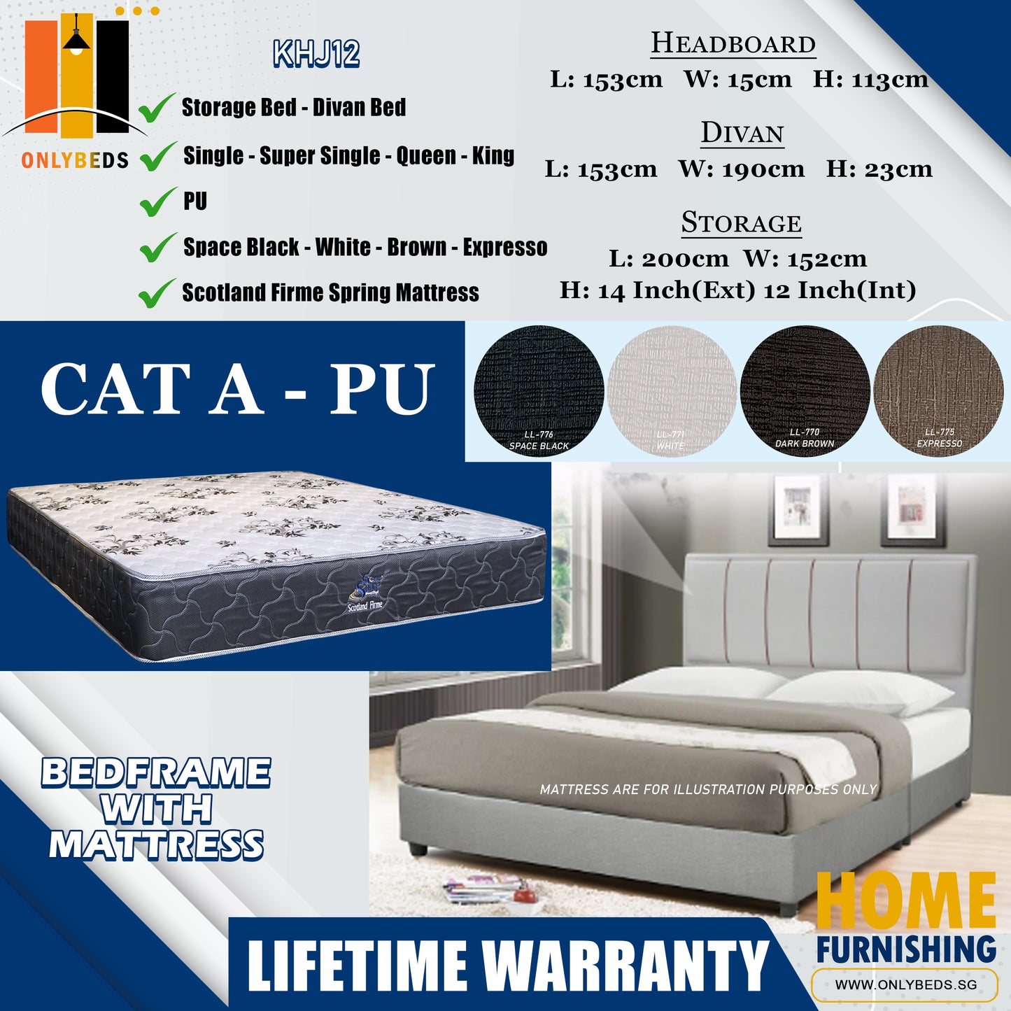 Storage Bedframe With Scotland Firme Spring Mattress l KHJ12 l Cat A