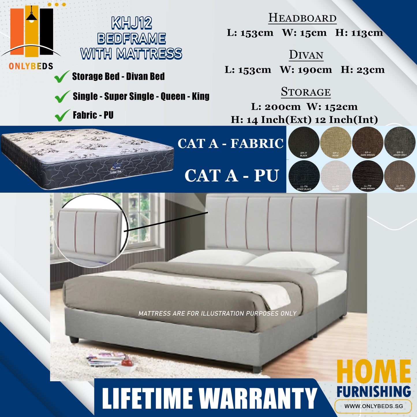 Storage Bedframe With Scotland Firme Spring Mattress l KHJ12 l Cat A