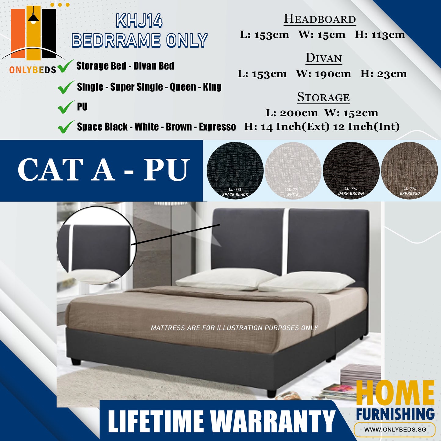 Storage Bedframe with Headboard only l KHJ14 l Cat A