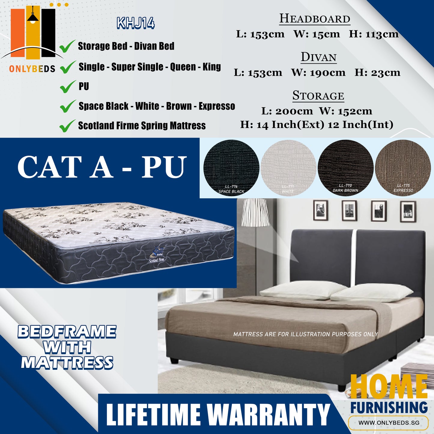 Storage Bedframe With Scotland Firme Spring Mattress l KHJ14 l Cat A