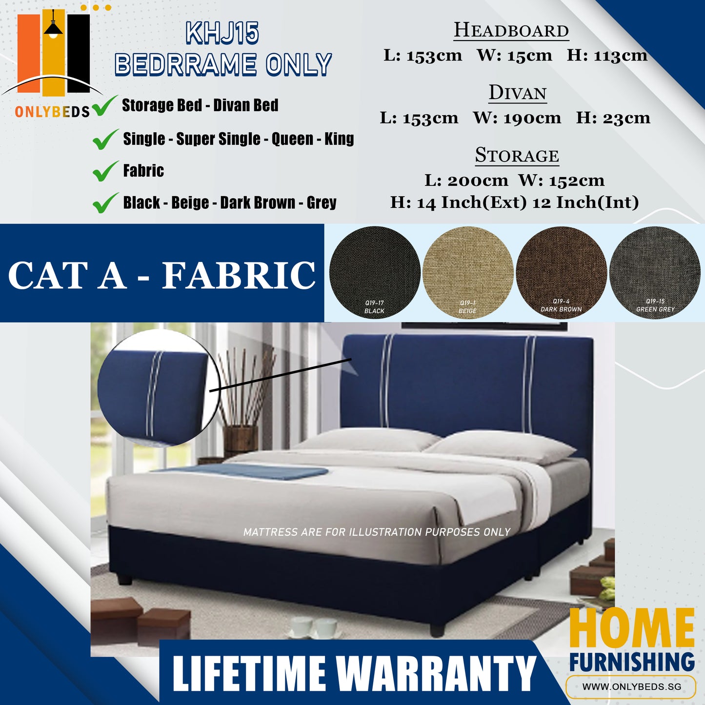 Storage Bedframe with Headboard only l KHJ15 l Cat A