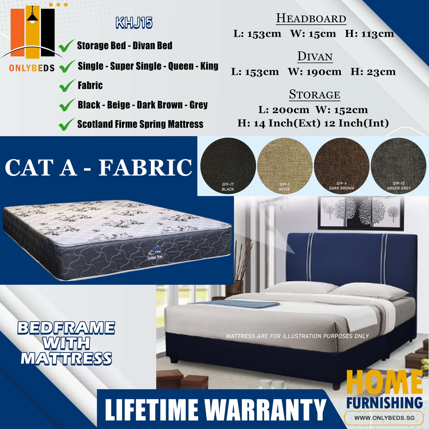 Storage Bedframe With Scotland Firme Spring Mattress l KHJ15 l Cat A