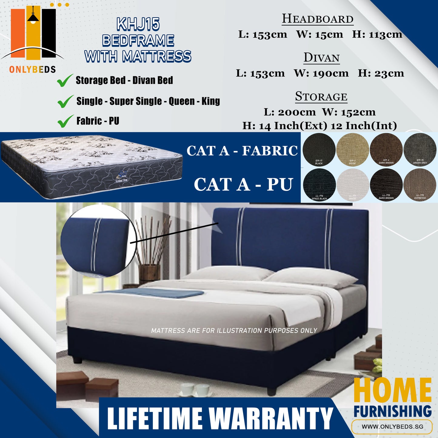 Storage Bedframe With Scotland Firme Spring Mattress l KHJ15 l Cat A