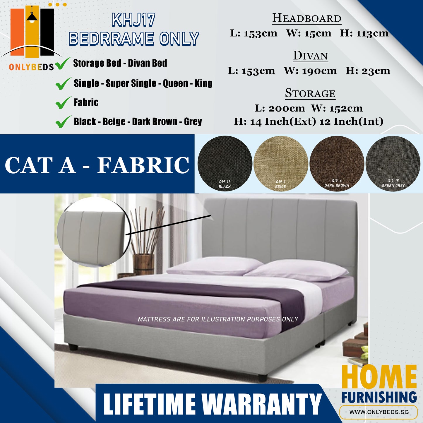 Storage Bedframe with Headboard only l KHJ17 l Cat A