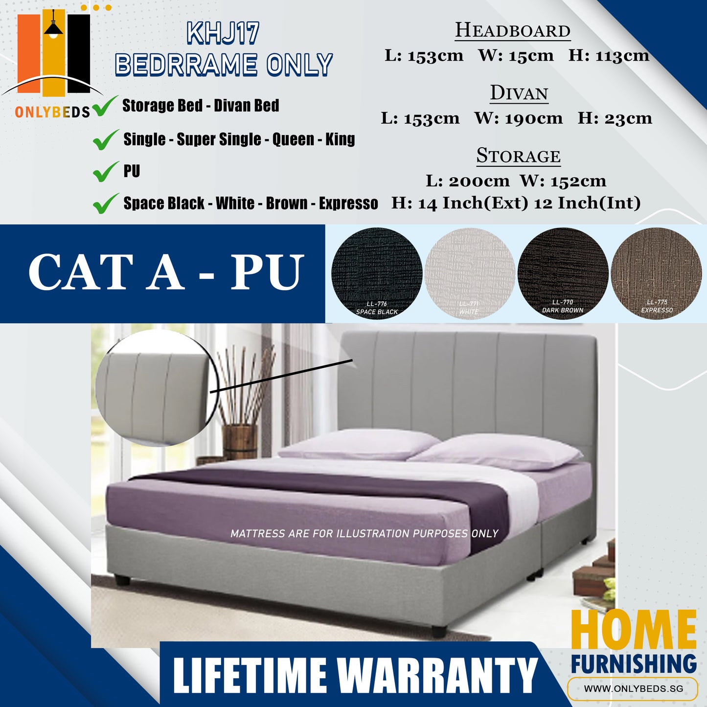 Storage Bedframe with Headboard only l KHJ17 l Cat A