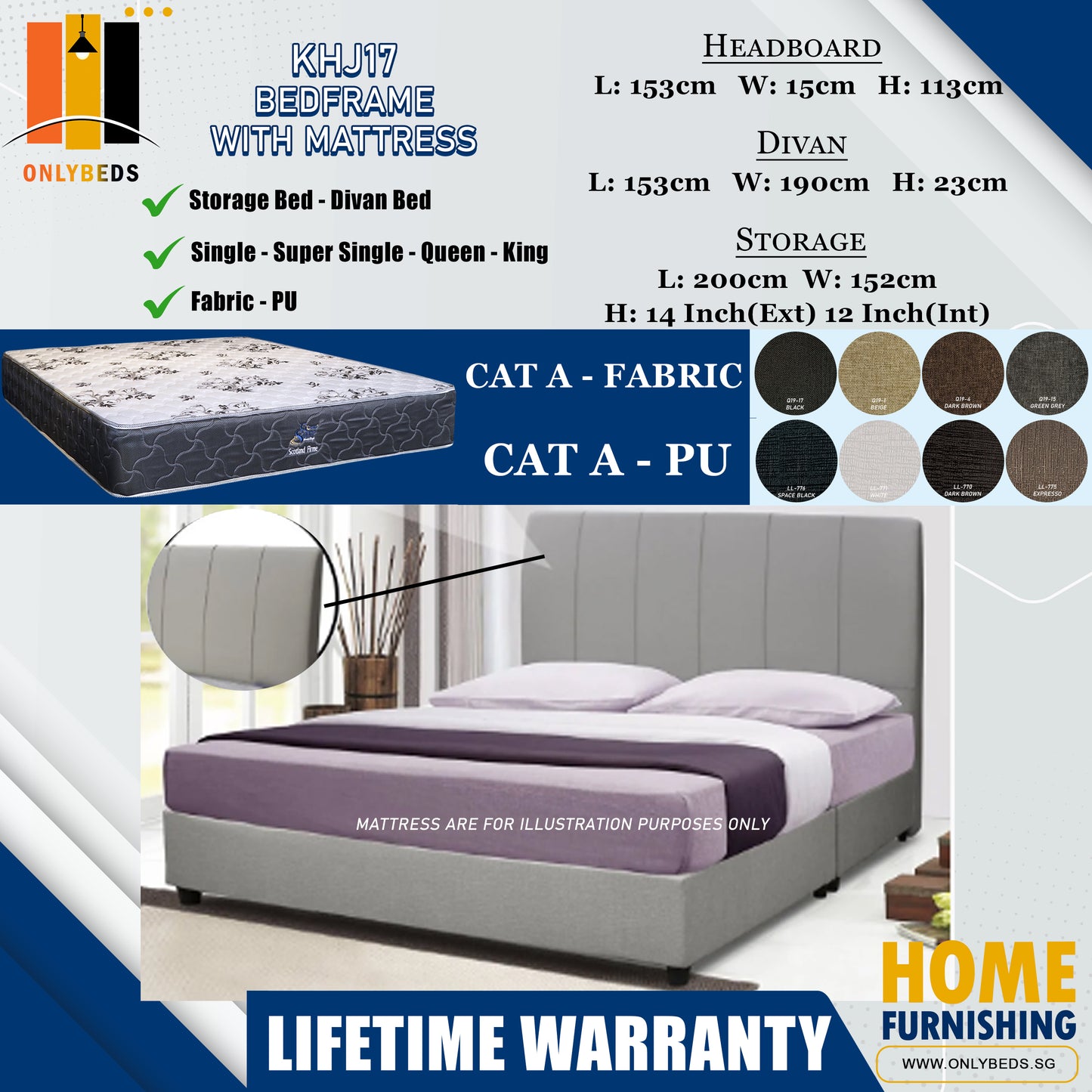 Storage Bedframe With Scotland Firme Spring Mattress l KHJ17 l Cat A