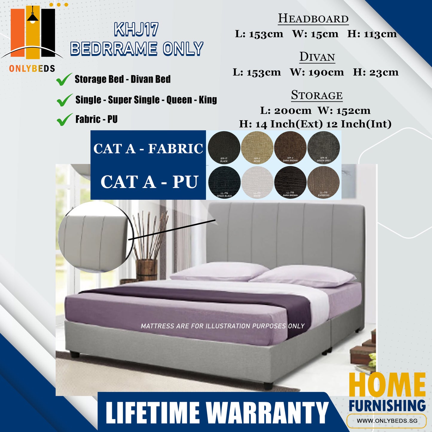 Storage Bedframe with Headboard only l KHJ17 l Cat A