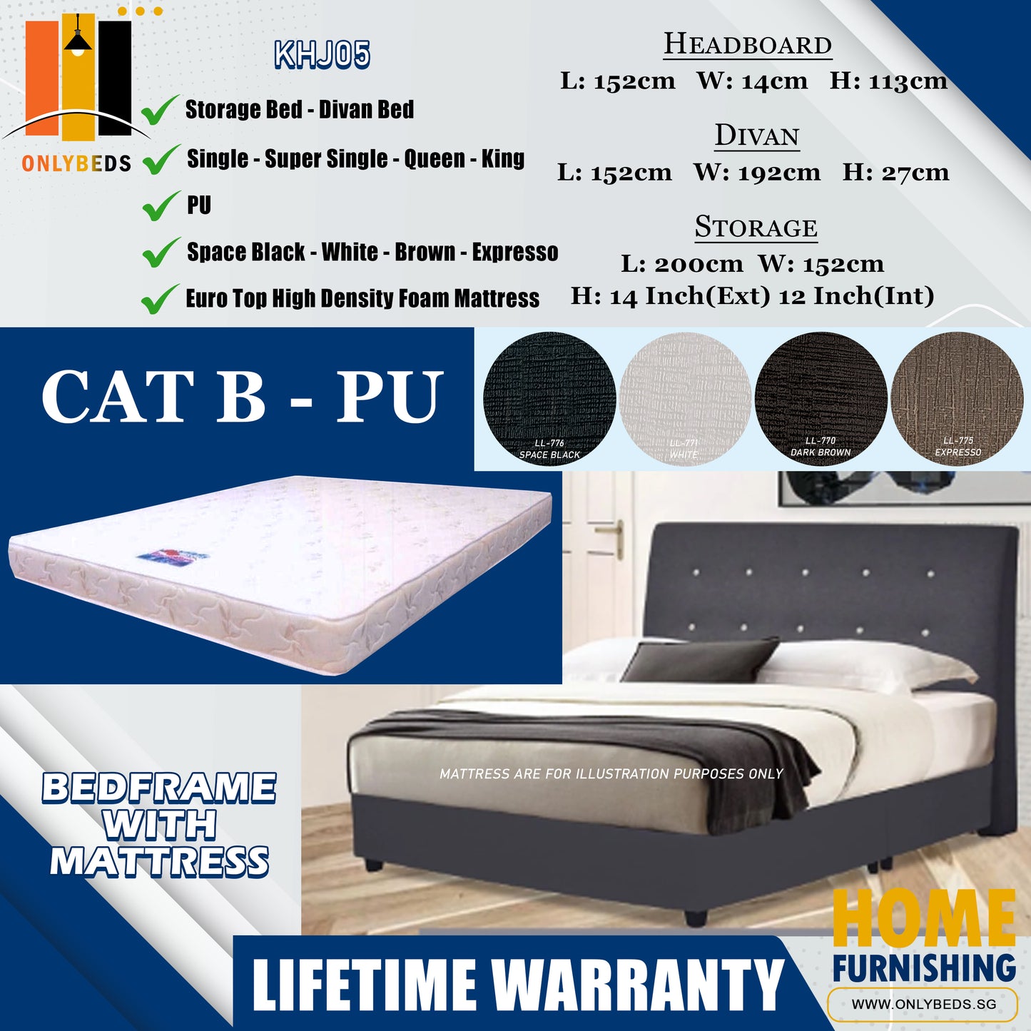 Storage Bedframe With Foam Mattress l KHJ05