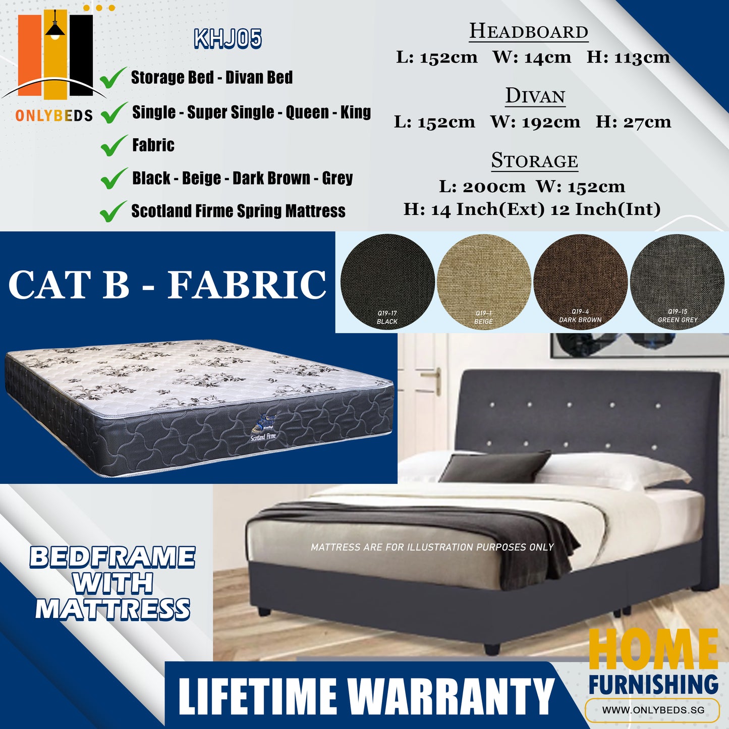 Storage Bedframe With Scotland Firme Spring Mattress l KHJ05 l Cat B