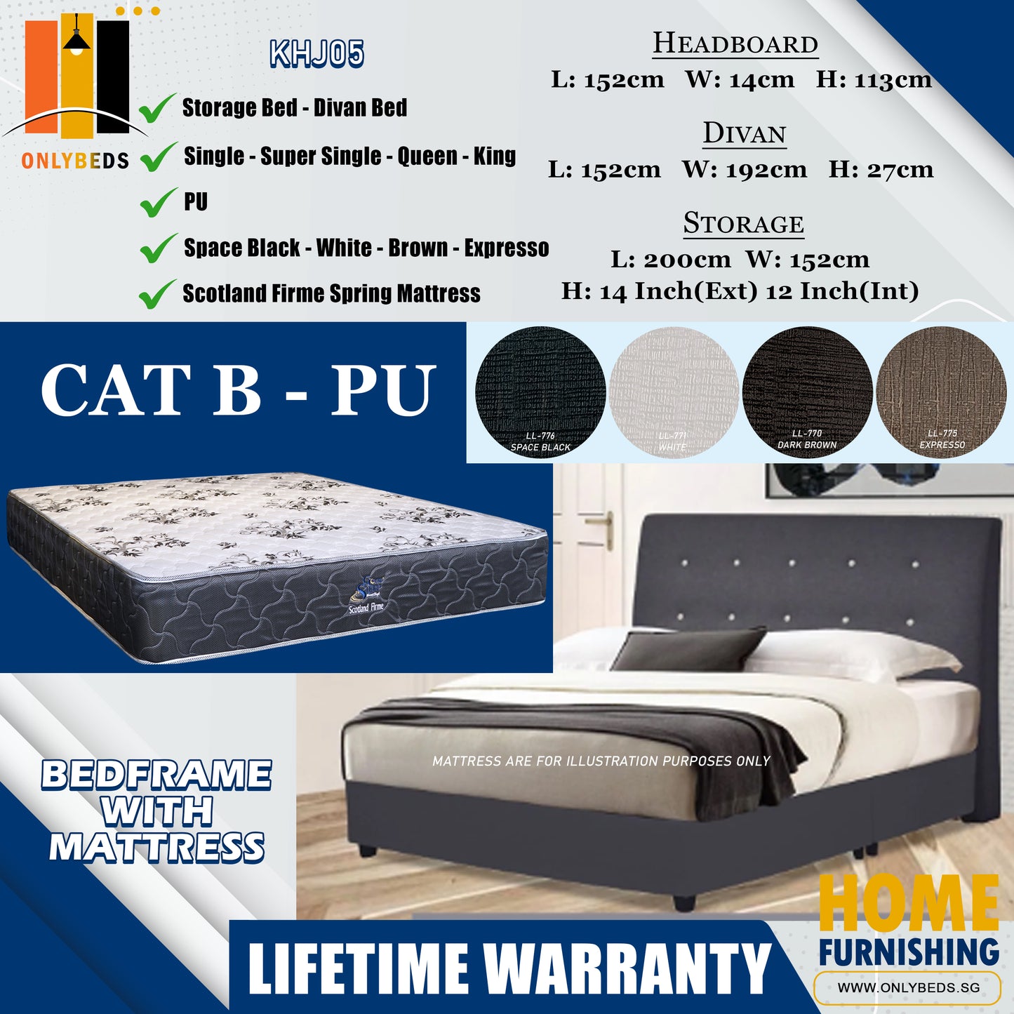 Storage Bedframe With Scotland Firme Spring Mattress l KHJ05 l Cat B