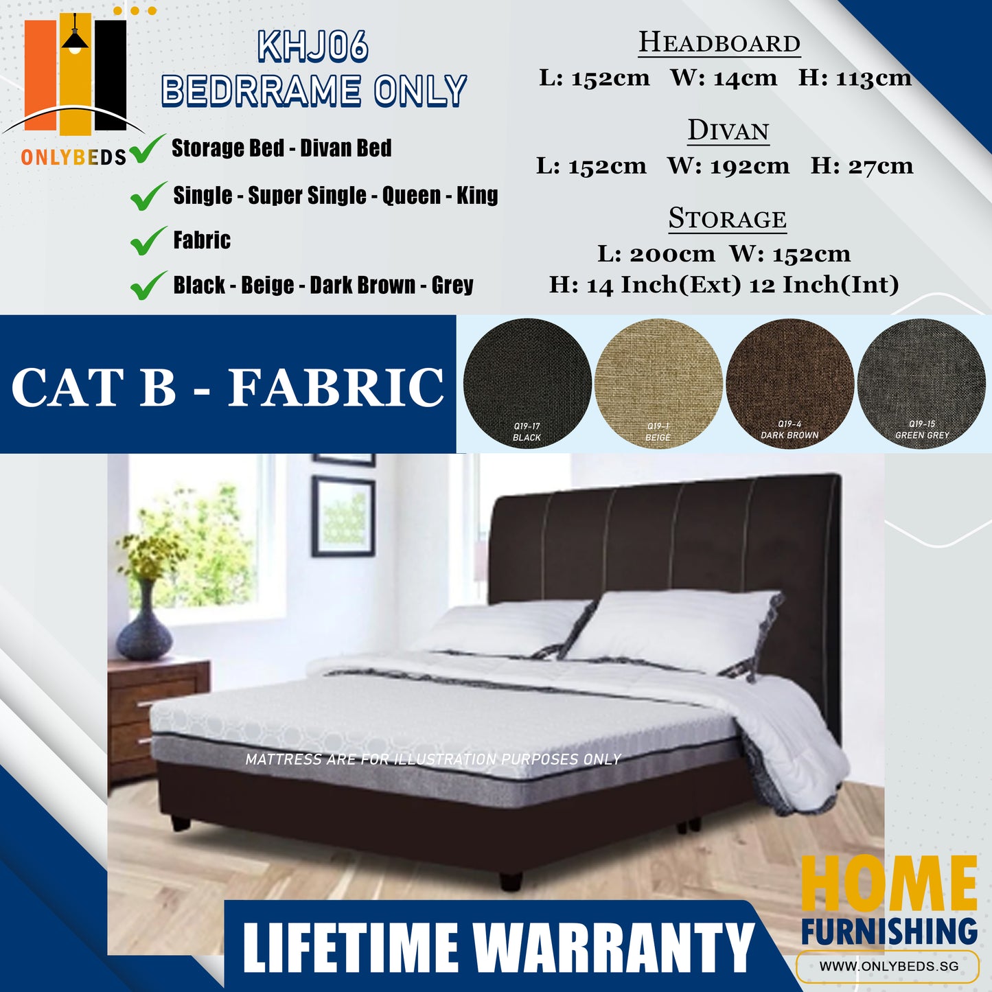 Storage Bedframe with Headboard only l KHJ06 l Cat B