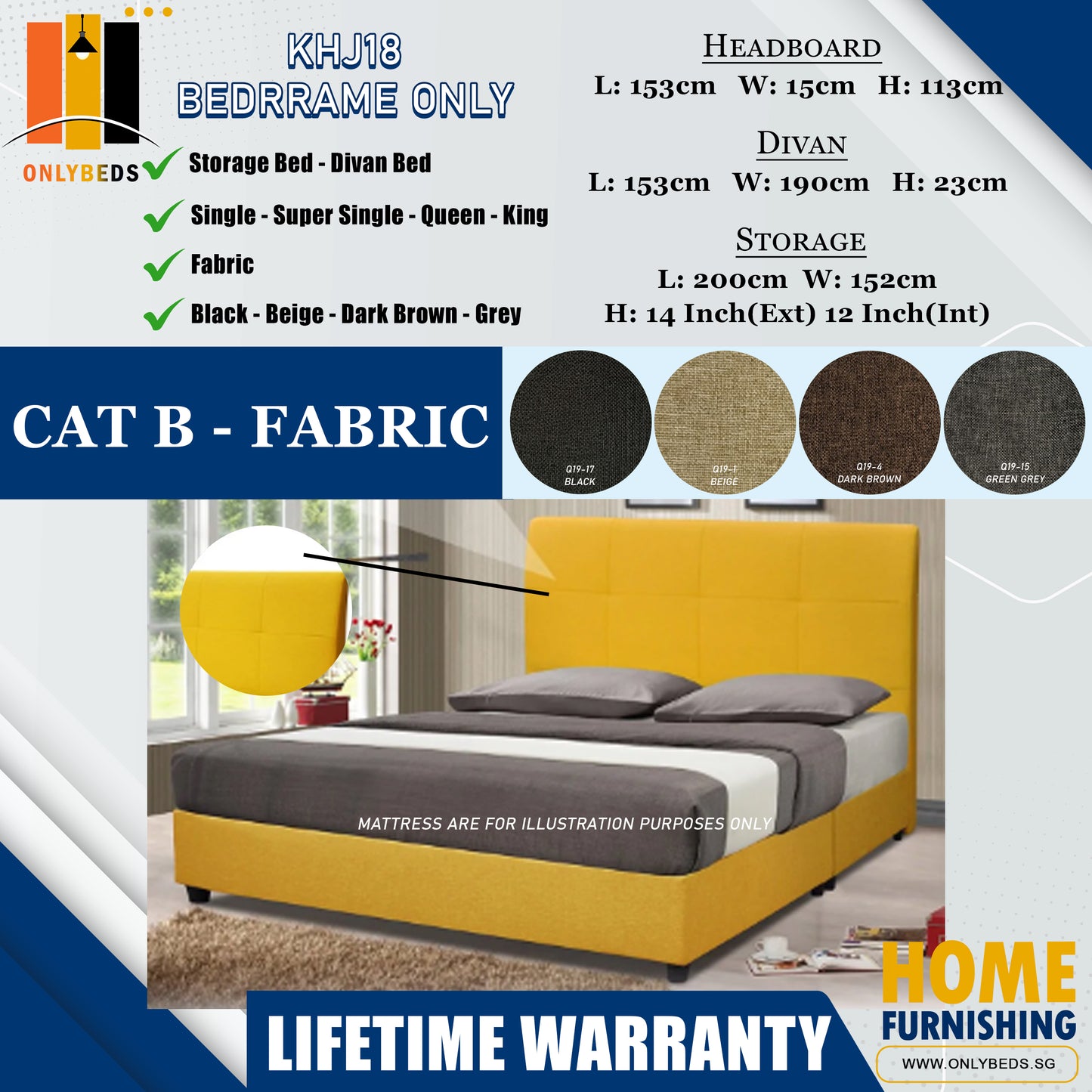 Storage Bedframe with Headboard only l KHJ18 l Cat B