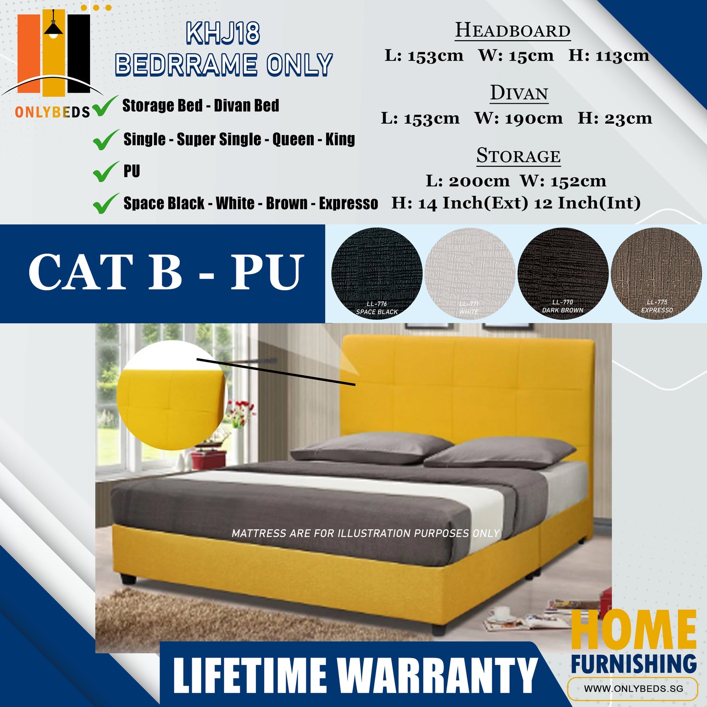 Storage Bedframe with Headboard only l KHJ18 l Cat B