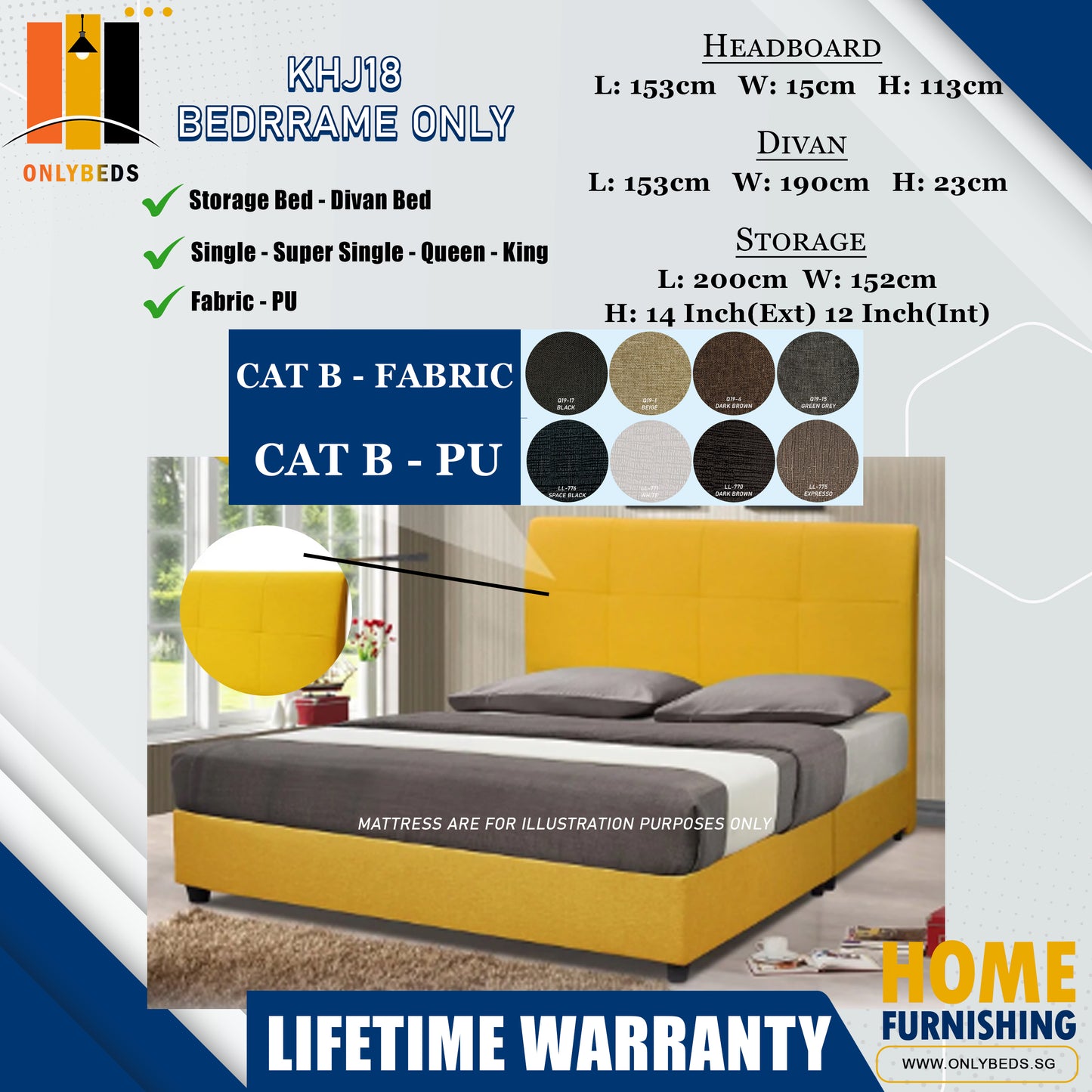 Storage Bedframe with Headboard only l KHJ18 l Cat B
