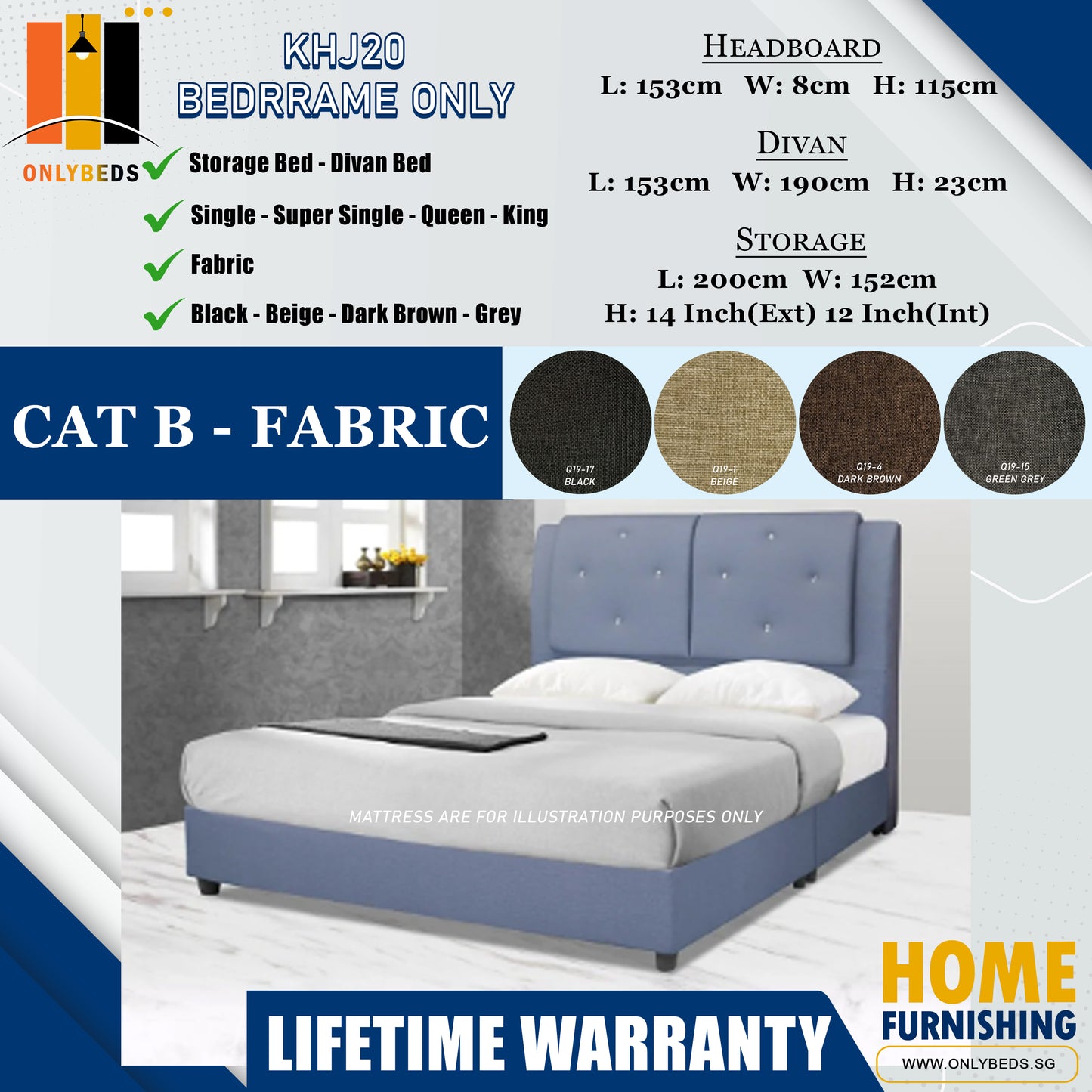Divan Bedframe with Headboard l KHJ20 l Cat B