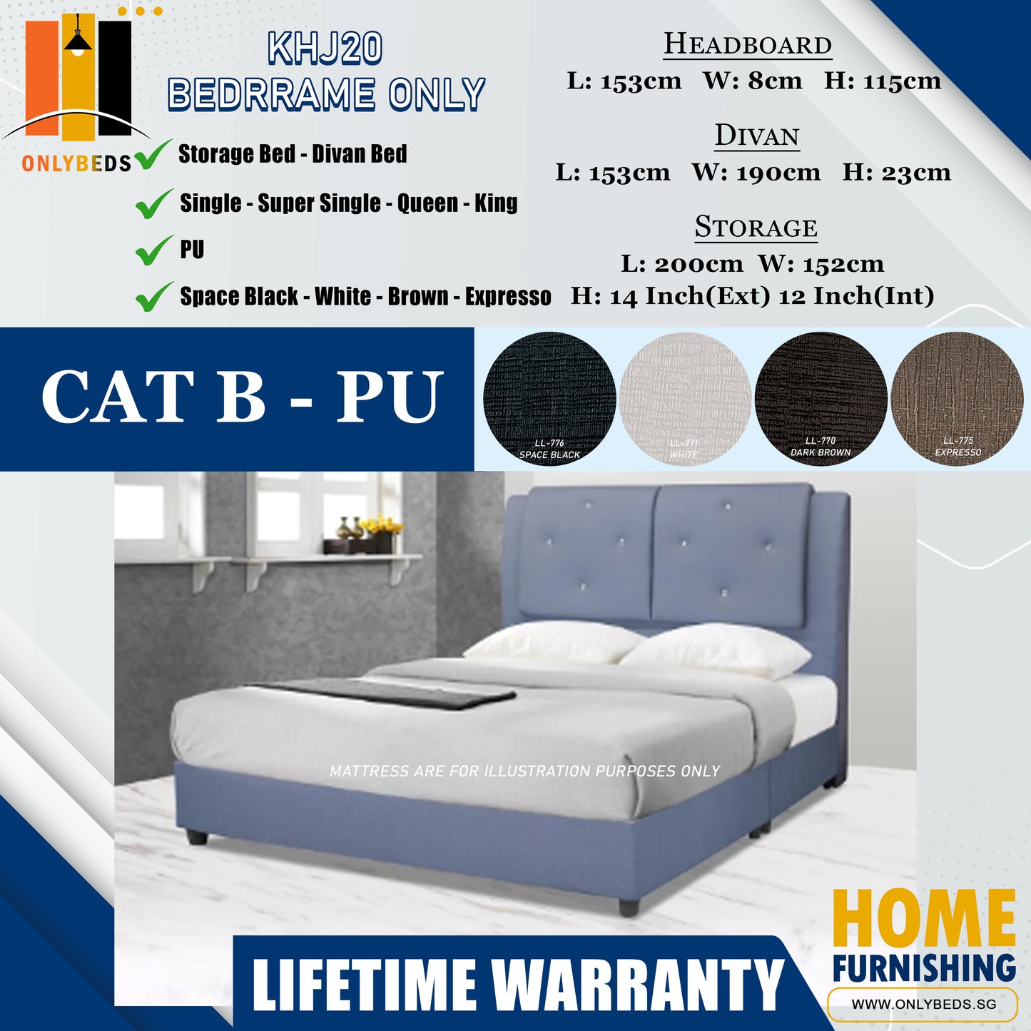Divan Bedframe with Headboard l KHJ20 l Cat B