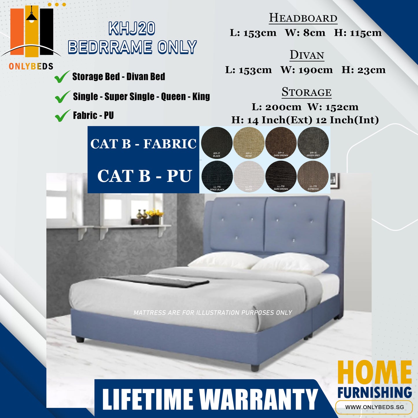 Divan Bedframe with Headboard l KHJ20 l Cat B