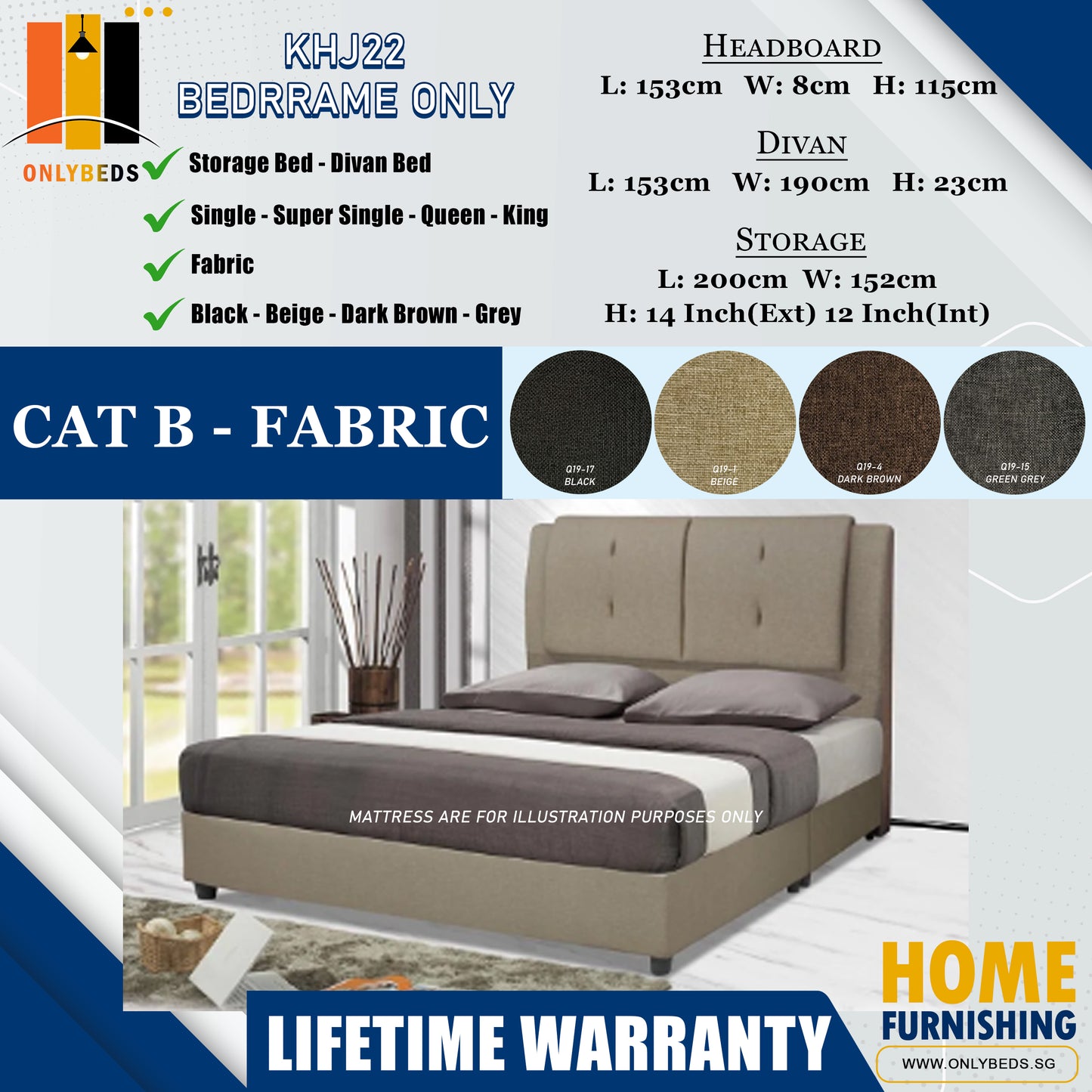 Divan Bedframe with Headboard l KHJ22 l Cat B
