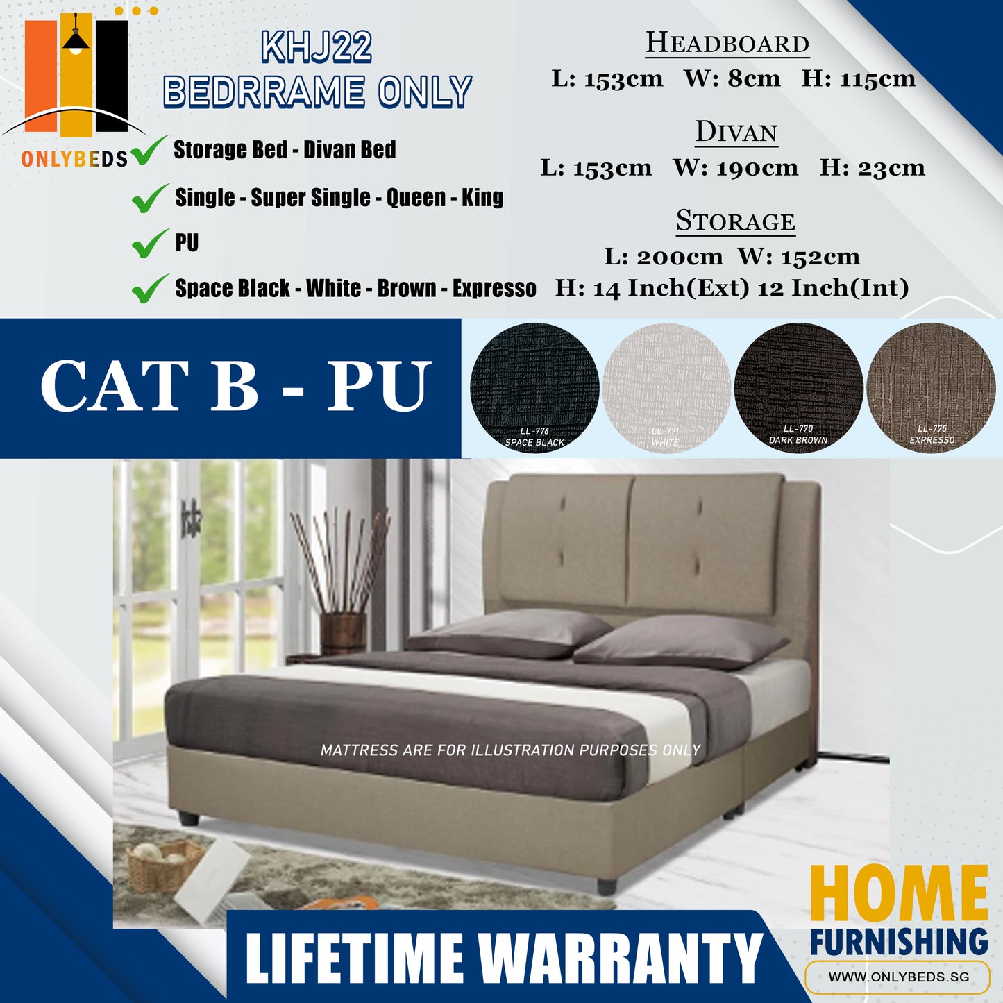Divan Bedframe with Headboard l KHJ22 l Cat B