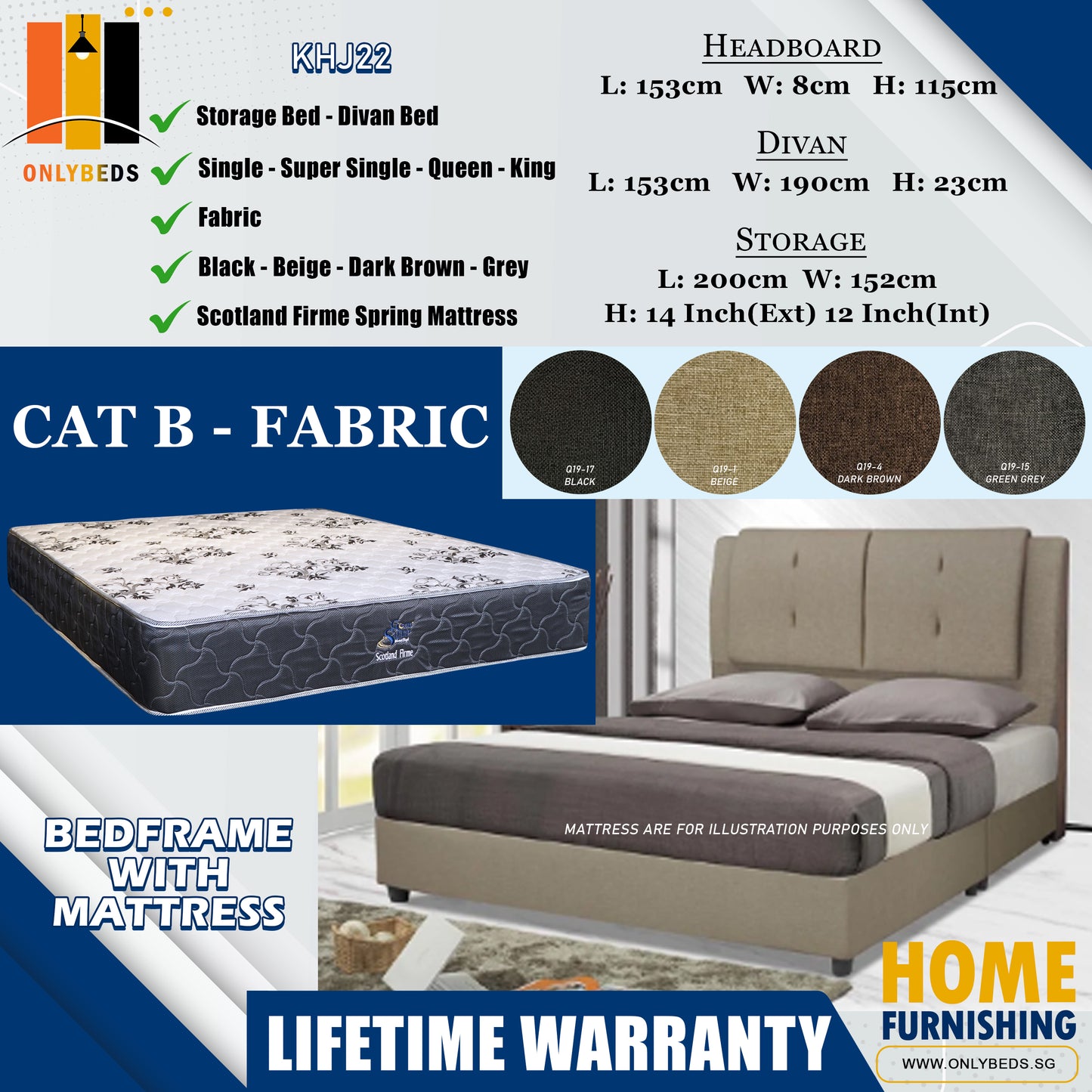 Storage Bedframe With Scotland Firme Spring Mattress l KHJ22 l Cat B