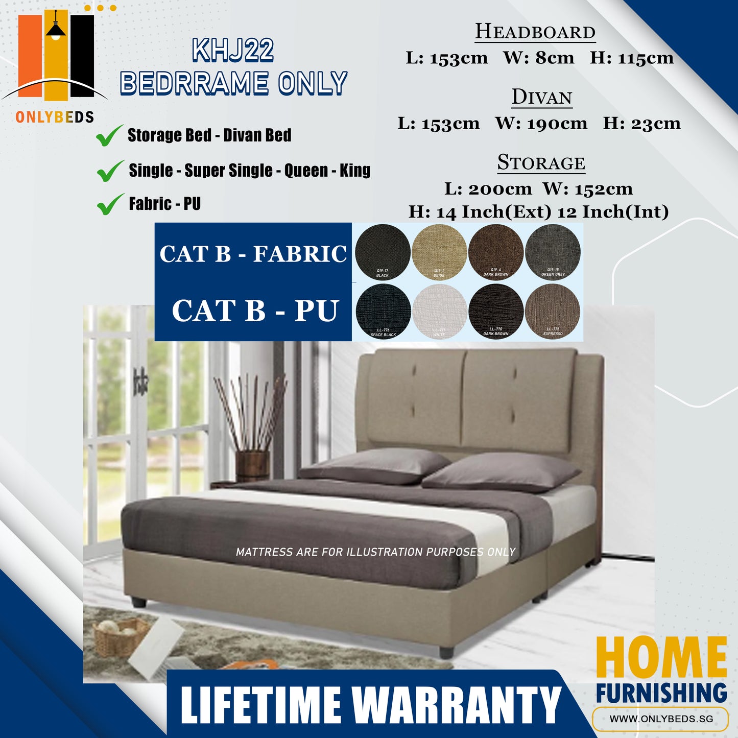 Divan Bedframe with Headboard l KHJ22 l Cat B