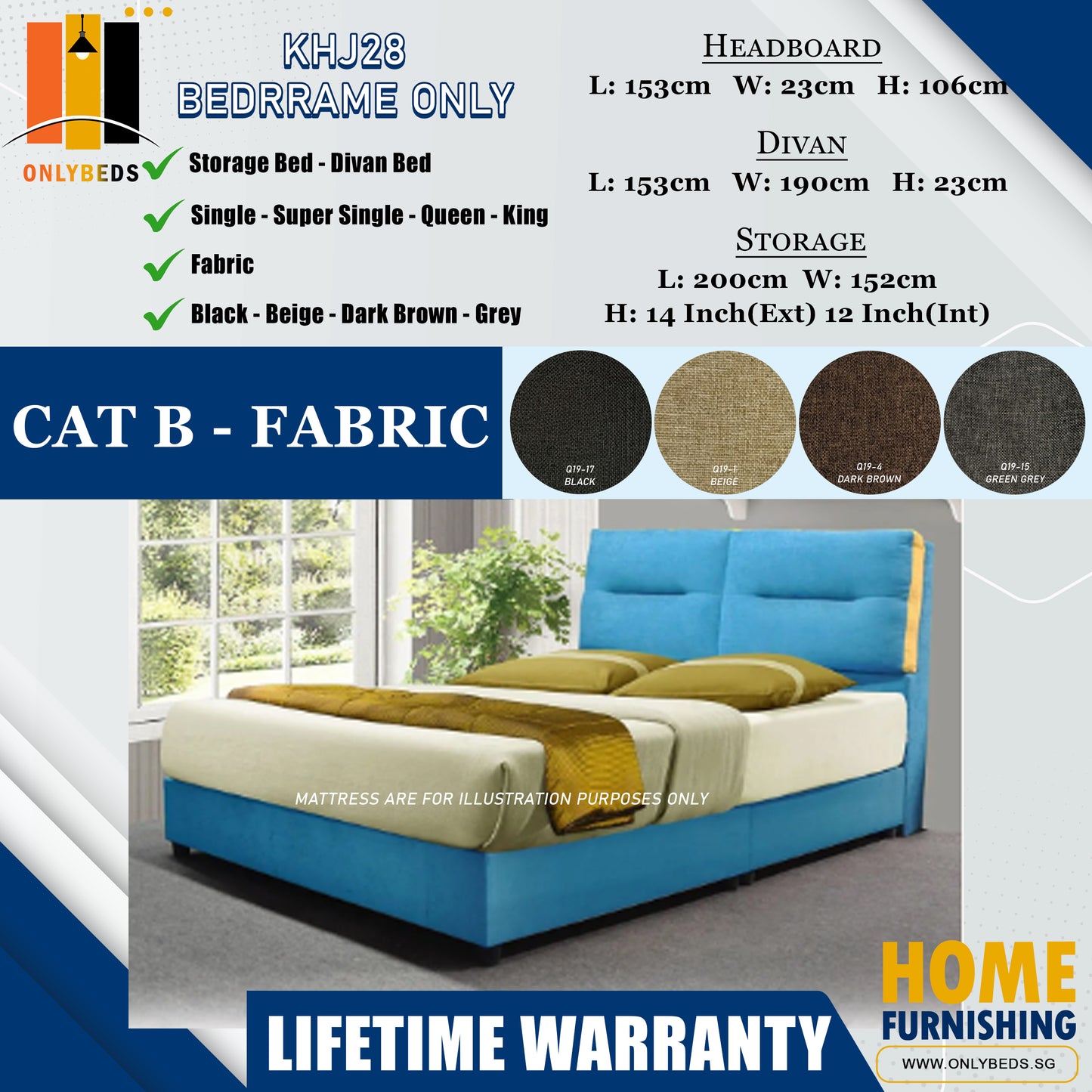 Divan Bedframe with Headboard l KHJ28 l Cat B
