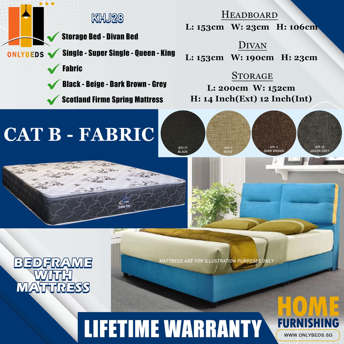 Storage Bedframe With Scotland Firme Spring Mattress l KHJ28 l Cat B
