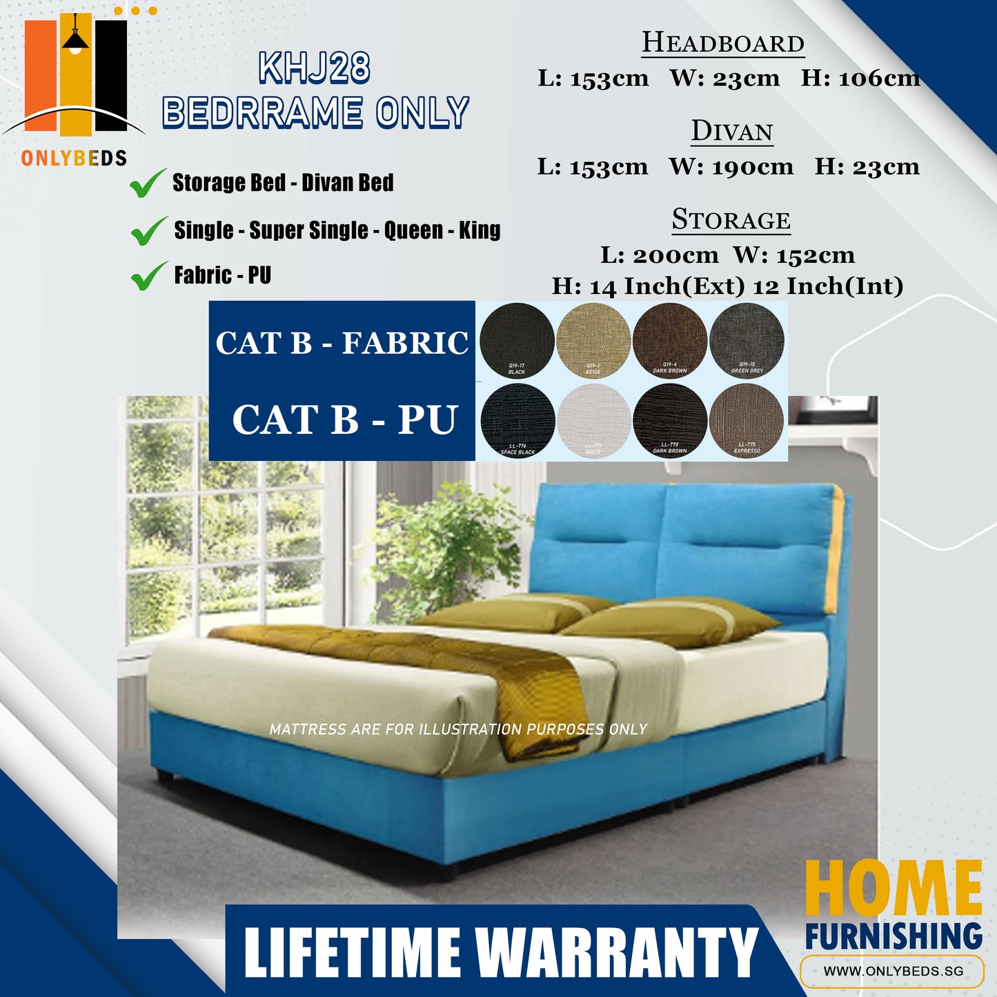 Storage Bedframe with Headboard only l KHJ28 l Cat B
