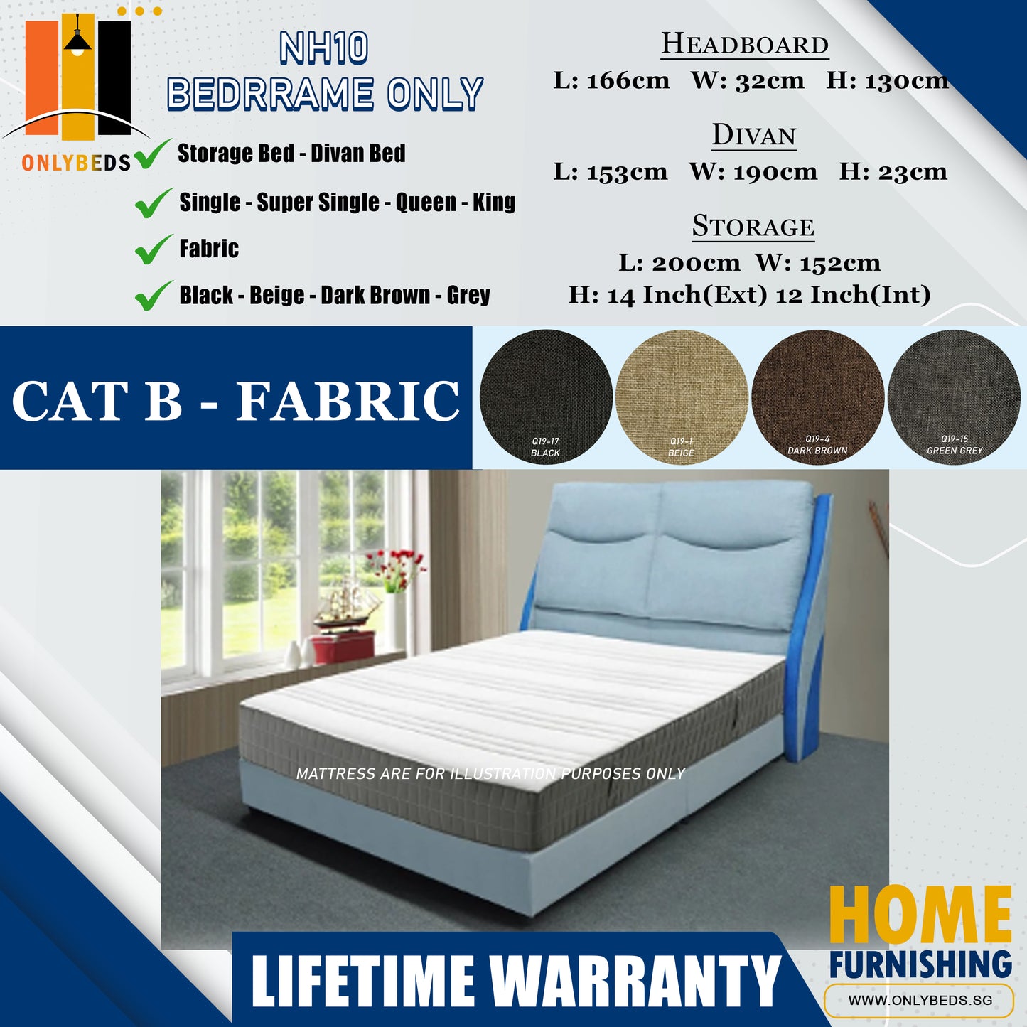 Divan Bedframe with Headboard only l NH10 l Cat B