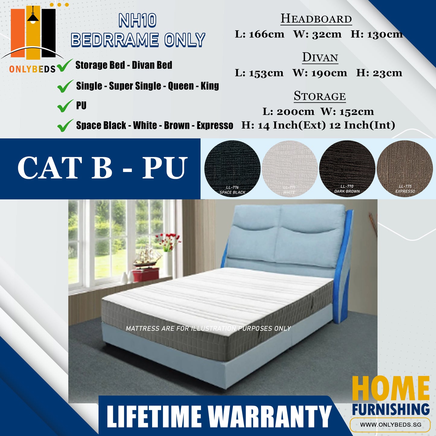 Divan Bedframe with Headboard only l NH10 l Cat B