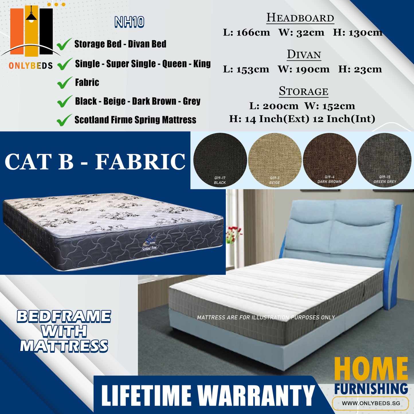 Storage Bedframe With Scotland Firme Spring Mattress l NH10 l Cat B