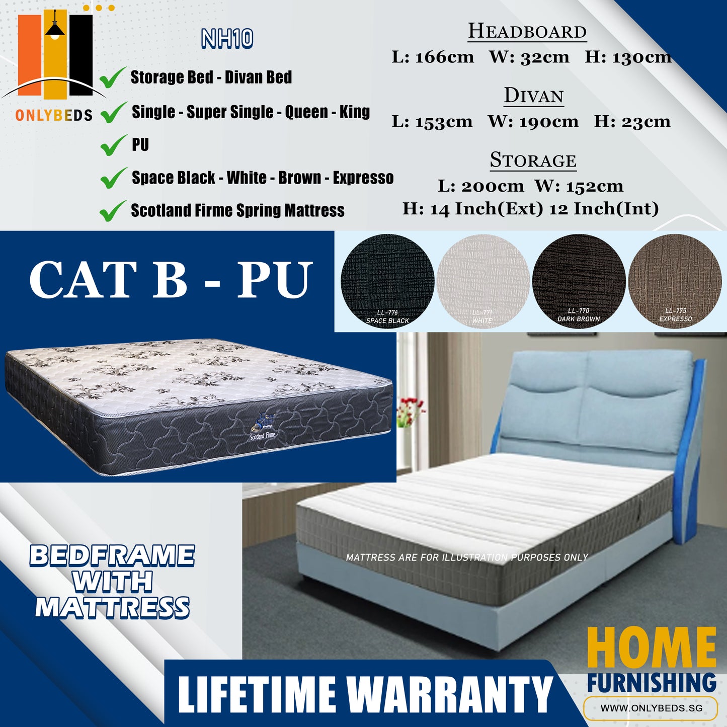 Storage Bedframe With Scotland Firme Spring Mattress l NH10 l Cat B