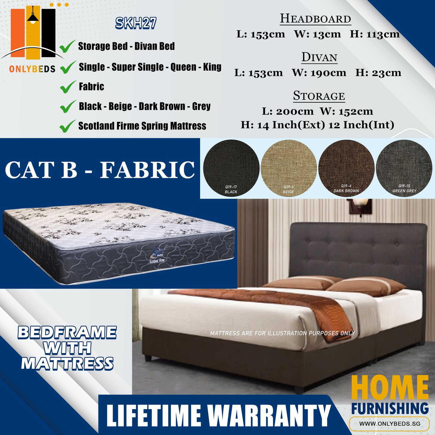 Storage Bedframe With Scotland Firme Spring Mattress l SKH27 l Cat B