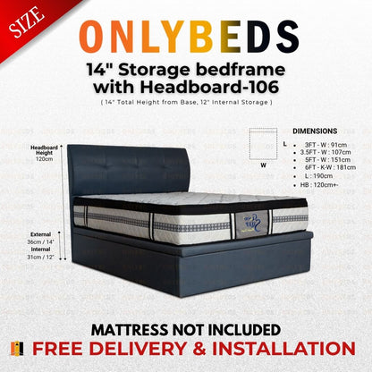 Storage Bed 14inc PVC - [Single/Ssingle/Queen/King] - 109