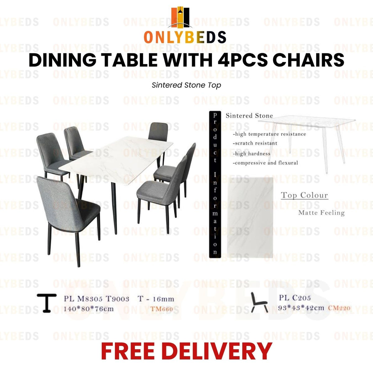 Dining Table Set with 4pcs Chair-[Sintered Stone]